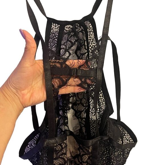 Oh La La Cherie Black Sheer Lace Bodysuit with Lace Overall Clasp closure Size 2 - Picture 8 of 12